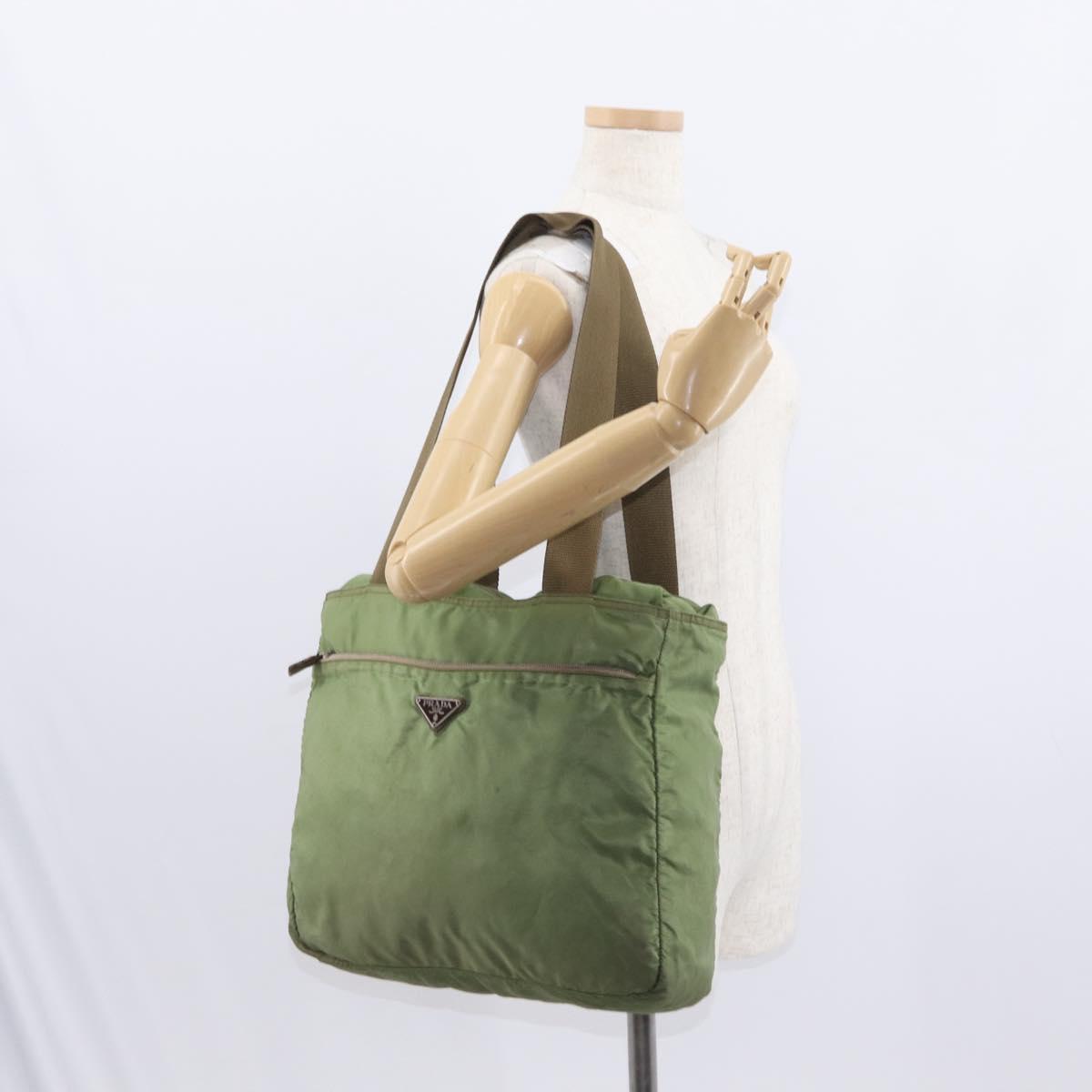 PRADA Shoulder Bag Nylon Green Silver Auth 154521