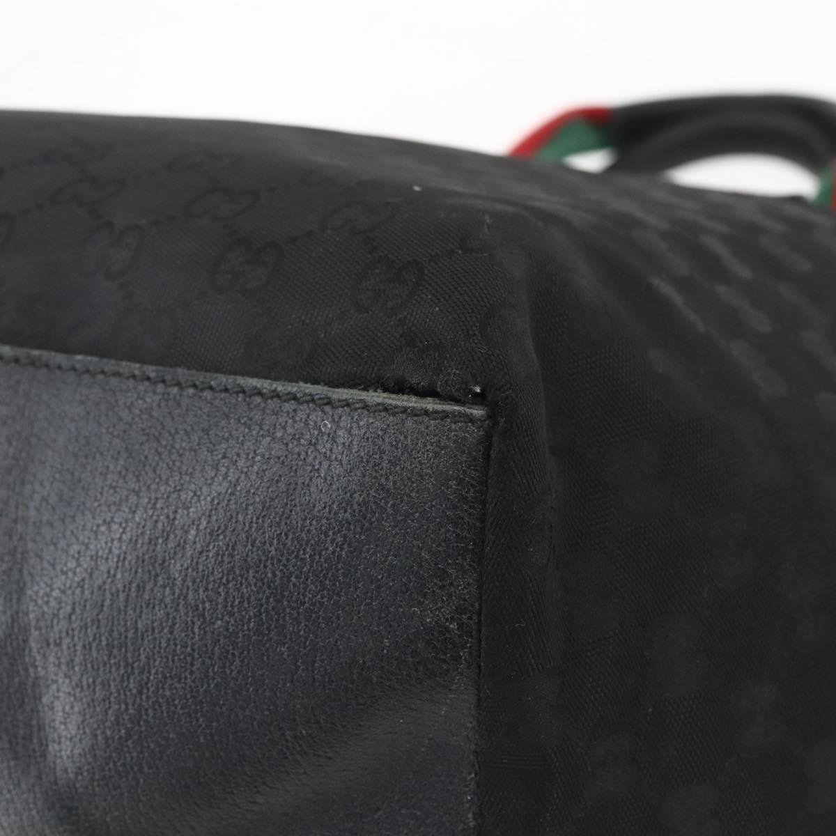 GUCCI GG Canvas Web Sherry Line Tote Bag Black Silver 131231 Auth 154522