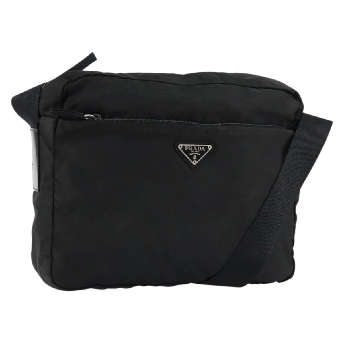 PRADA Shoulder Bag Nylon Black Silver Auth 154523