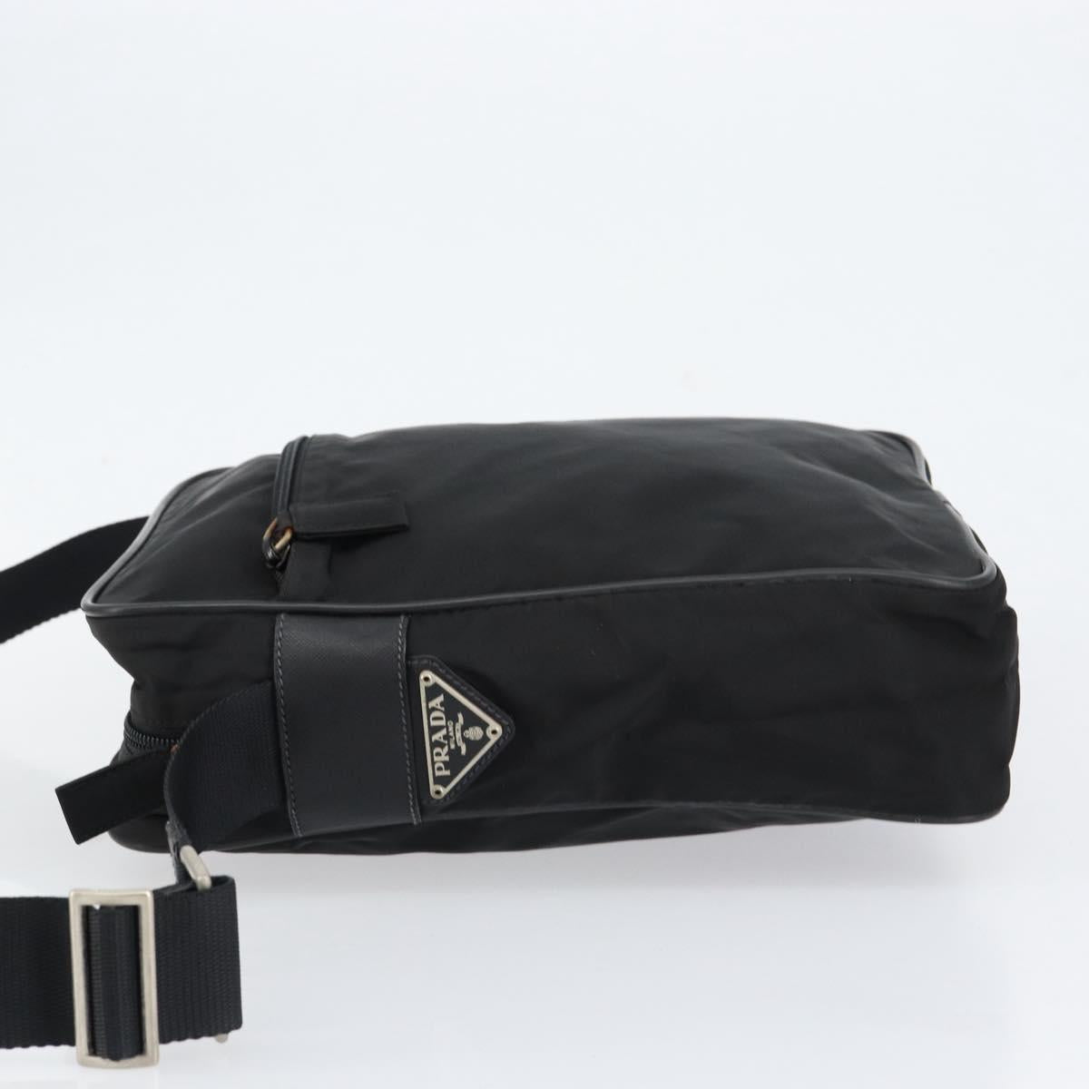 PRADA Shoulder Bag Nylon Black Silver Auth 154524