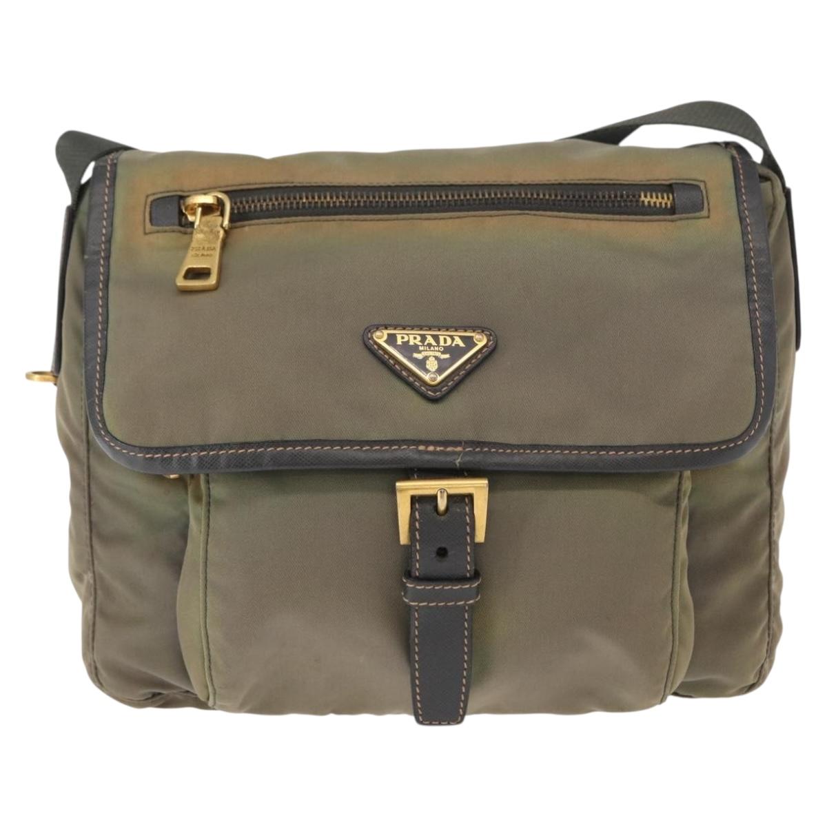 PRADA Shoulder Bag Nylon Khaki Gold Auth 154525