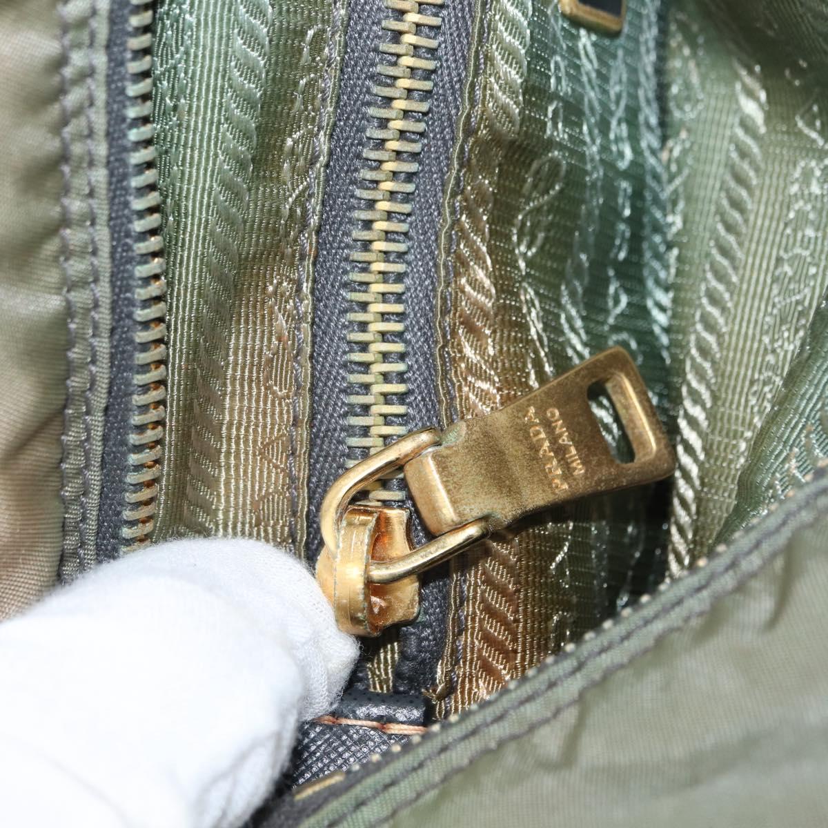 PRADA Shoulder Bag Nylon Khaki Gold Auth 154525