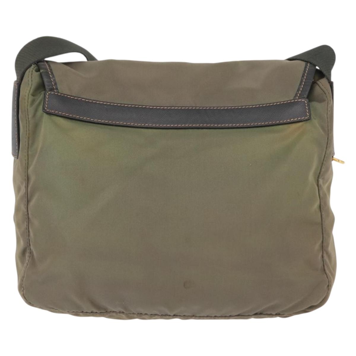 PRADA Shoulder Bag Nylon Khaki Gold Auth 154525