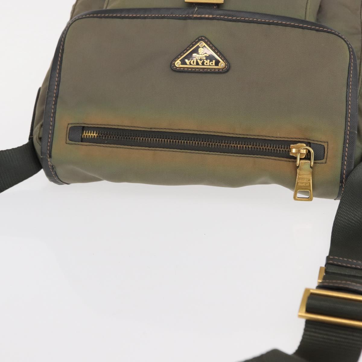 PRADA Shoulder Bag Nylon Khaki Gold Auth 154525