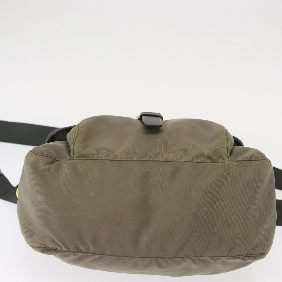 PRADA Shoulder Bag Nylon Khaki Gold Auth 154525