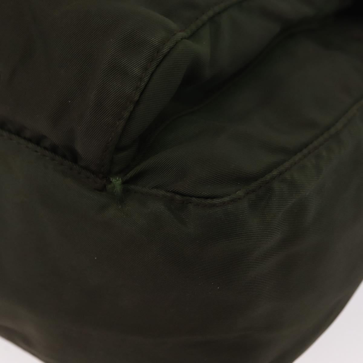 PRADA Shoulder Bag Nylon Khaki Silver Auth 154526