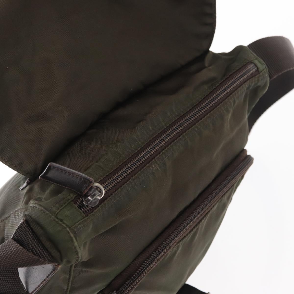 PRADA Shoulder Bag Nylon Khaki Silver Auth 154526