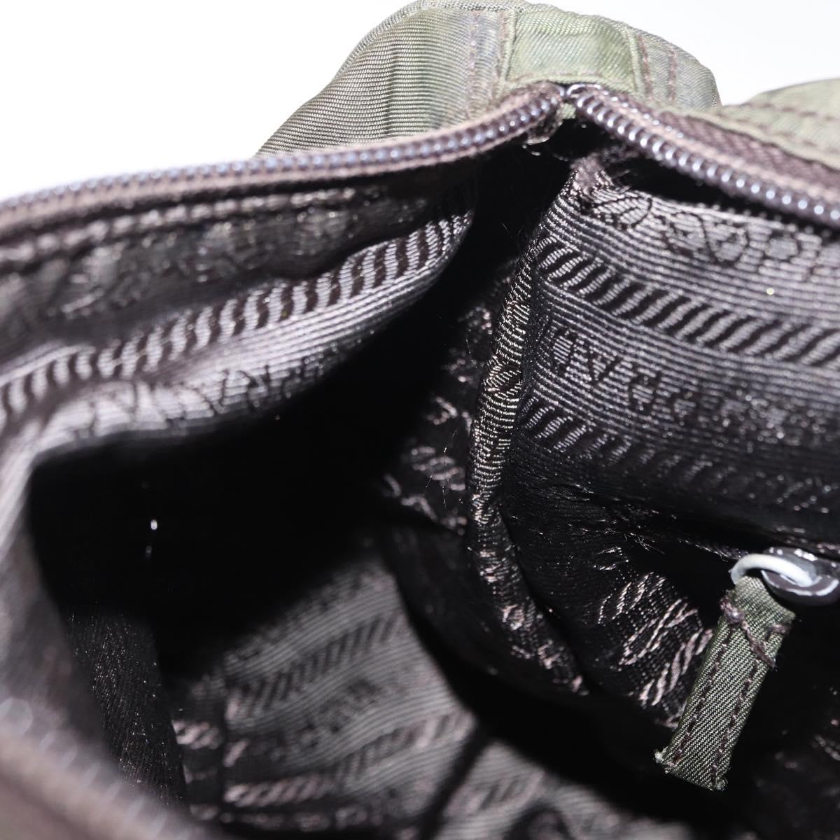 PRADA Shoulder Bag Nylon Khaki Silver Auth 154526