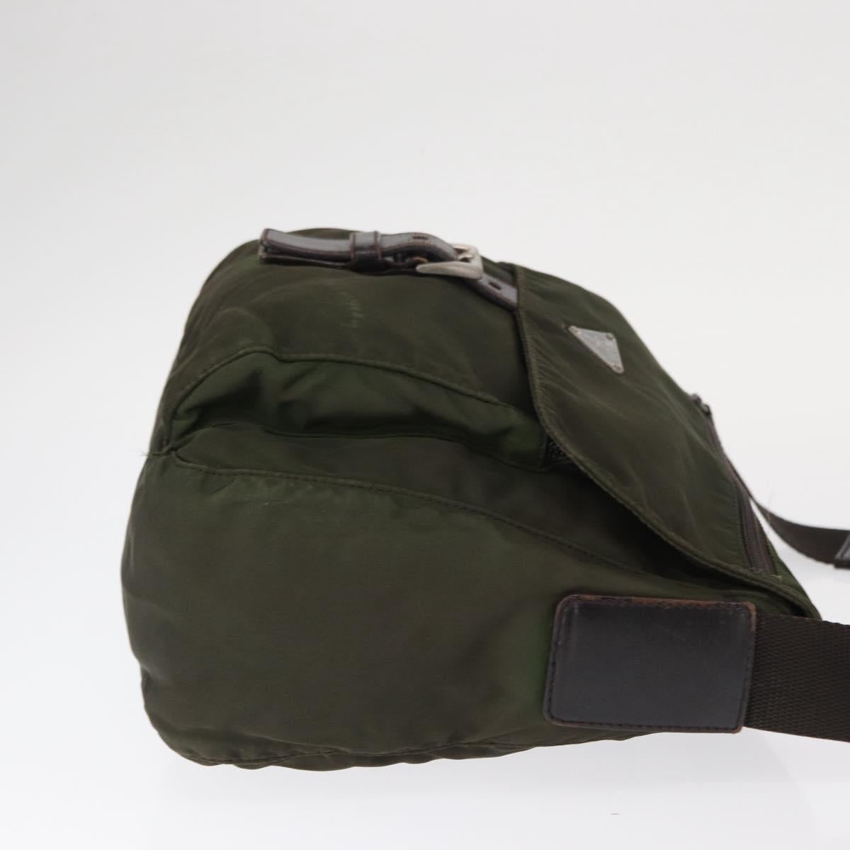PRADA Shoulder Bag Nylon Khaki Silver Auth 154526