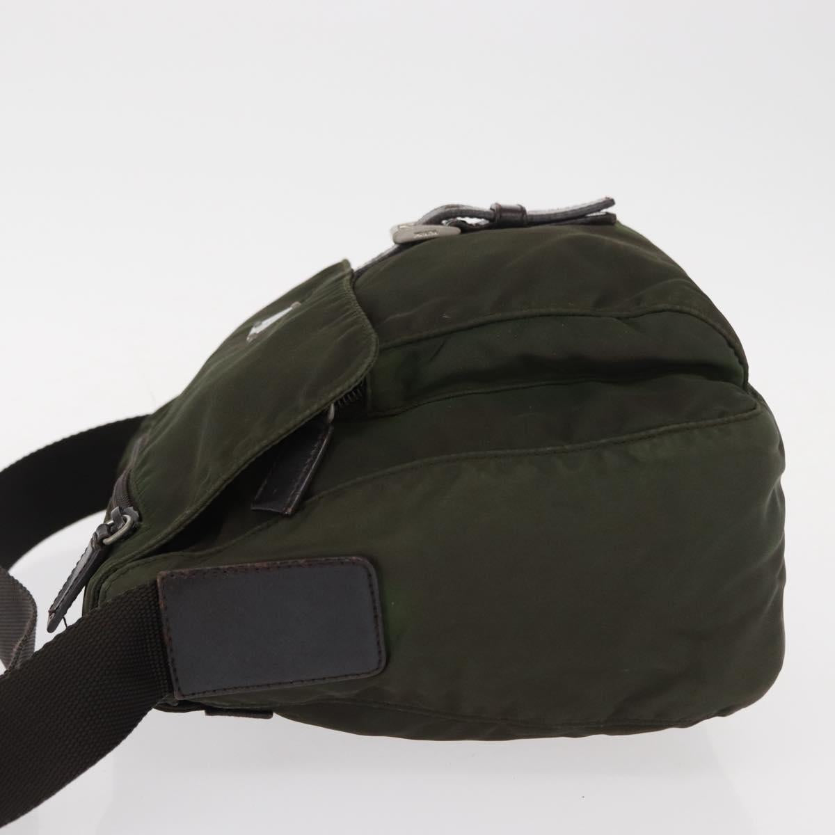 PRADA Shoulder Bag Nylon Khaki Silver Auth 154526
