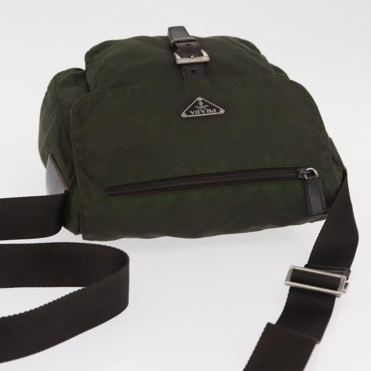 PRADA Shoulder Bag Nylon Khaki Silver Auth 154526
