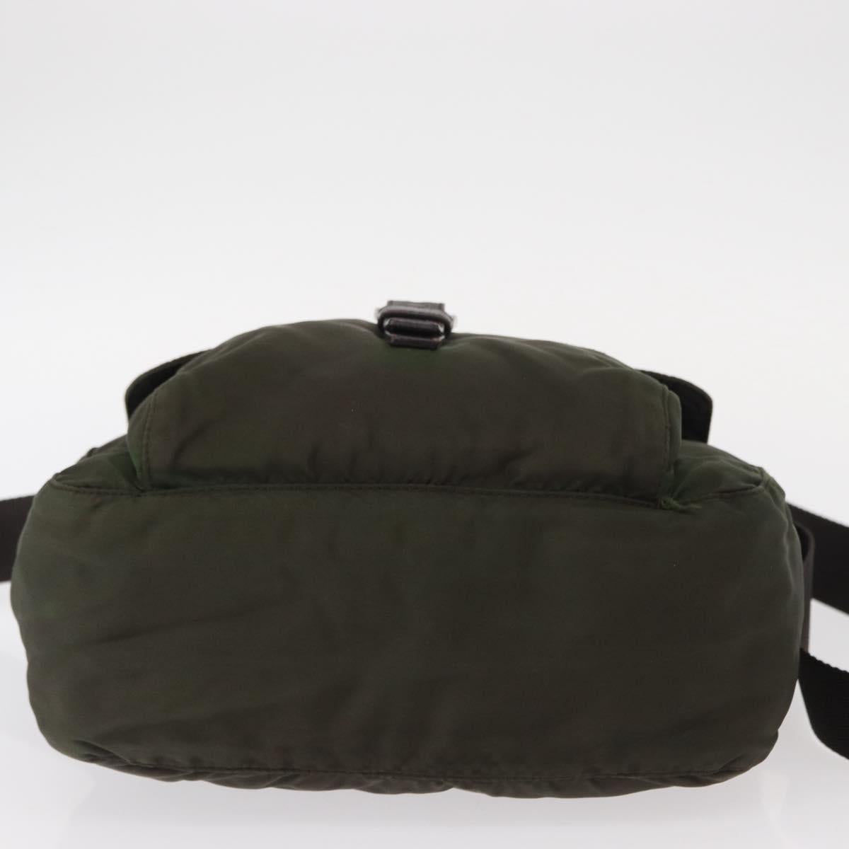 PRADA Shoulder Bag Nylon Khaki Silver Auth 154526