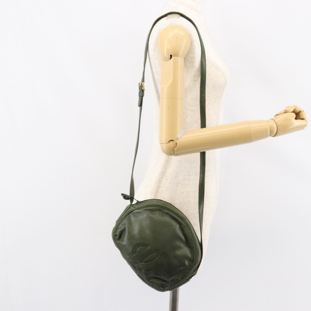 LOEWE Anagram Shoulder Bag Leather Green Auth 154527