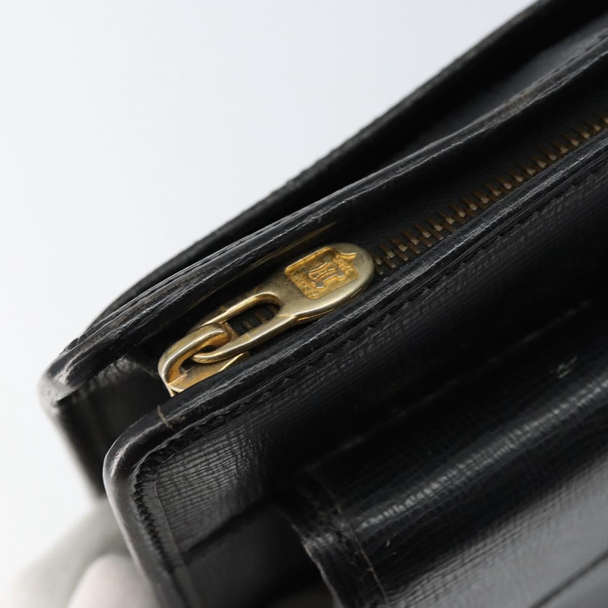 CELINE Hand Bag Leather Black Gold Auth 154528