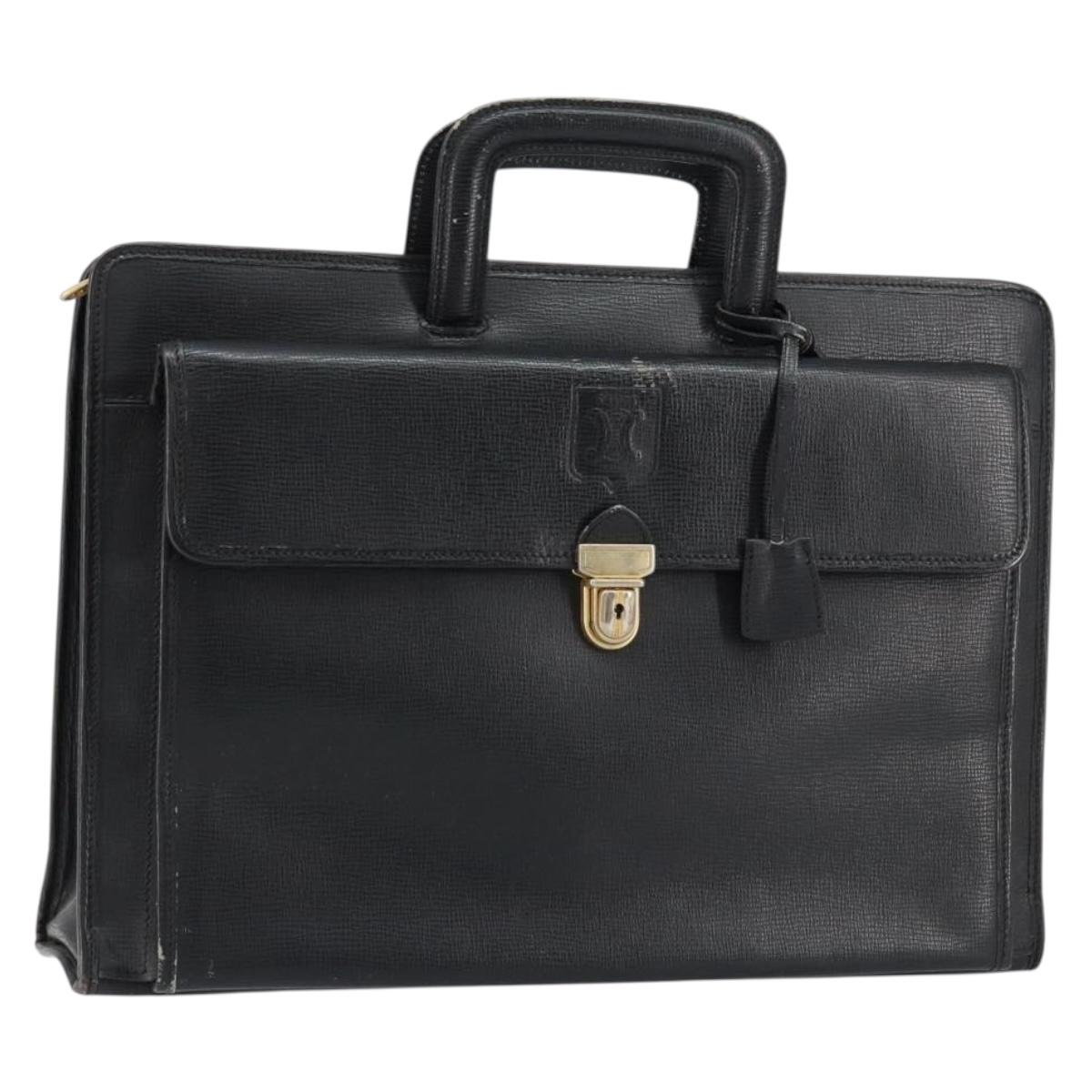 CELINE Hand Bag Leather Black Gold Auth 154528