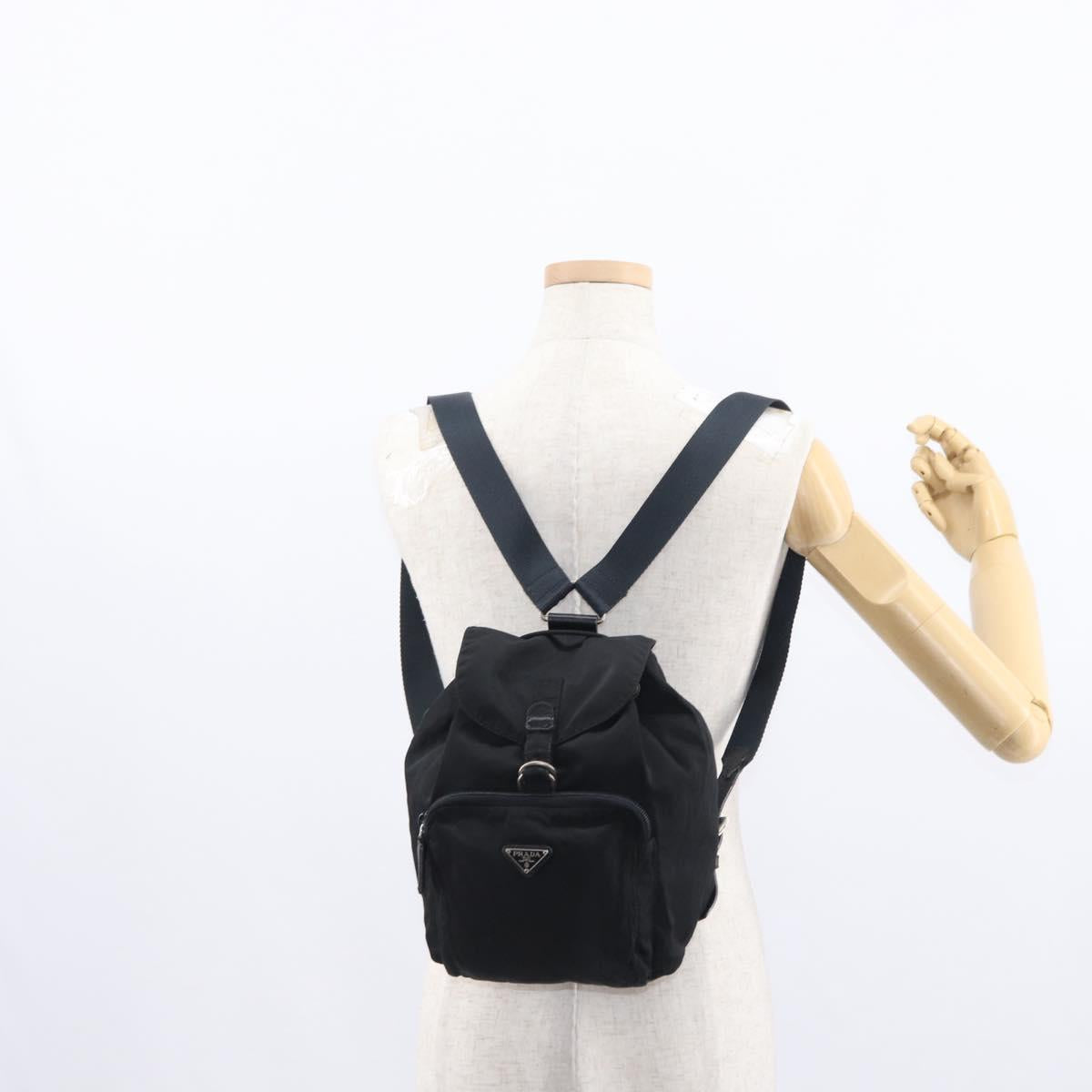 PRADA Backpack Nylon Black Silver Auth 154530