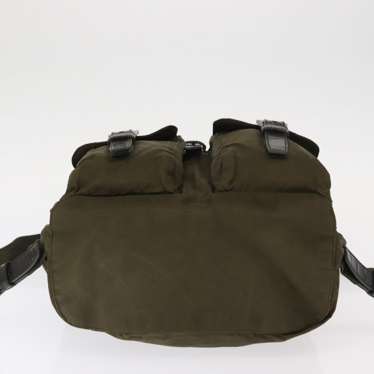 PRADA Backpack Nylon Khaki Silver Auth 154531