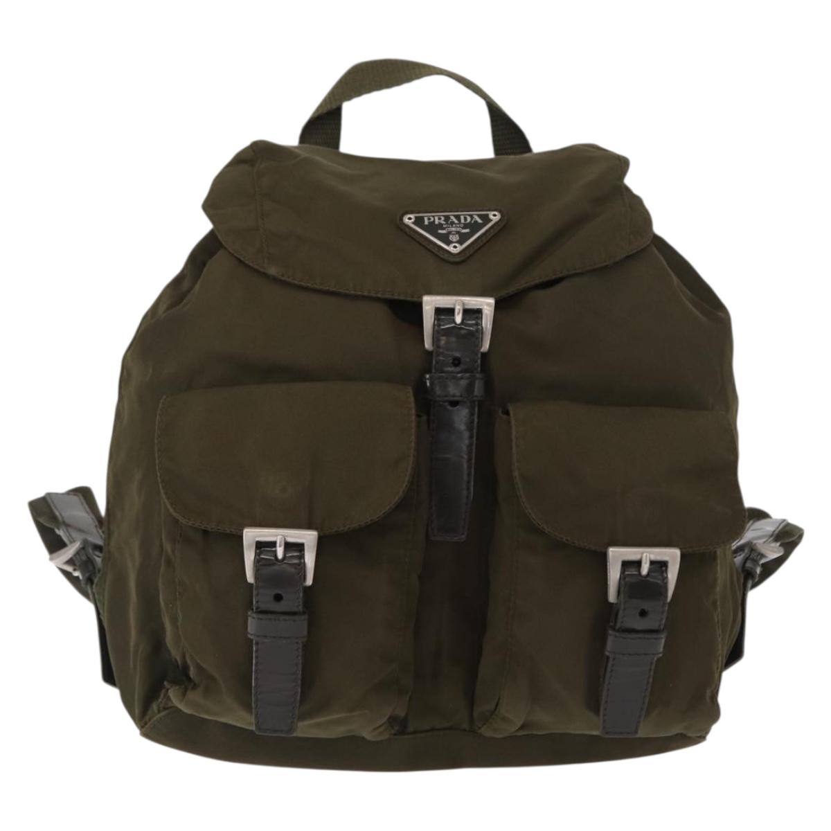 PRADA Backpack Nylon Khaki Silver Auth 154531