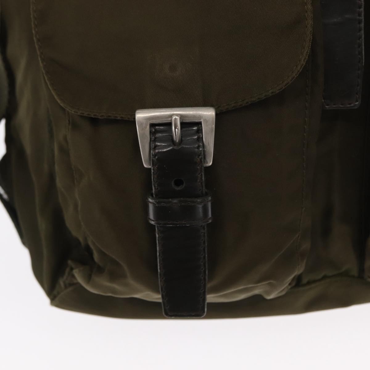 PRADA Backpack Nylon Khaki Silver Auth 154531