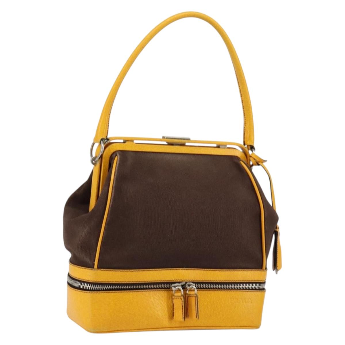 PRADA Hand Bag Canvas Yellow Brown Auth 154533