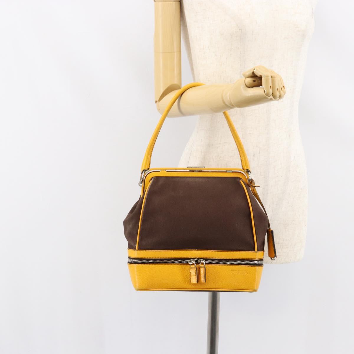 PRADA Hand Bag Canvas Yellow Brown Auth 154533