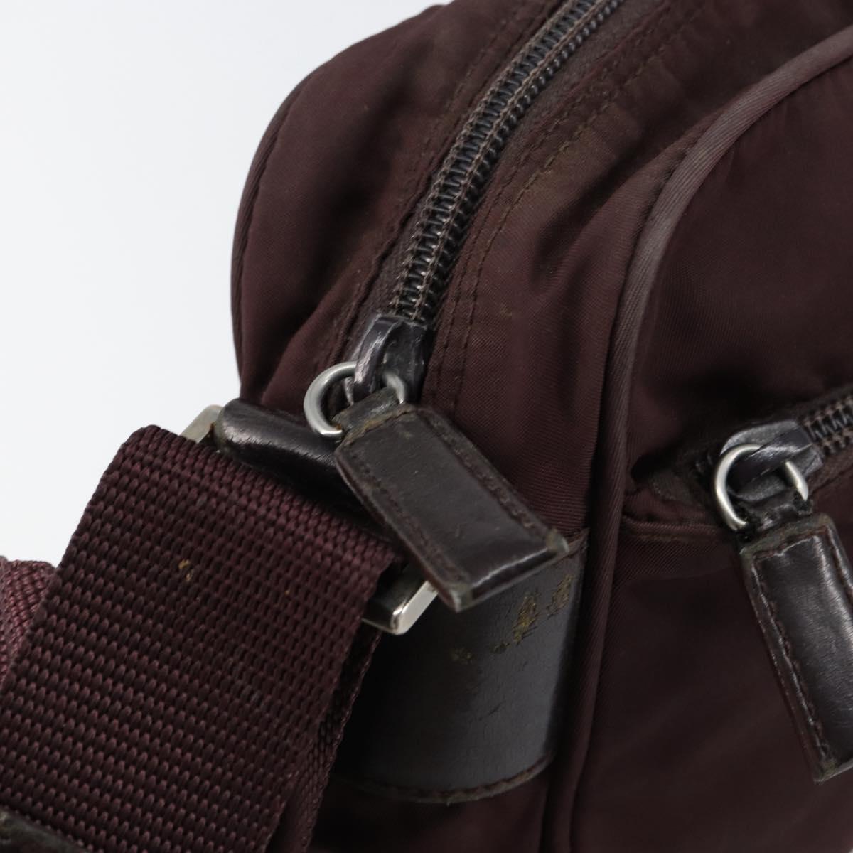 PRADA Shoulder Bag Nylon Bordeaux Silver Auth 154535