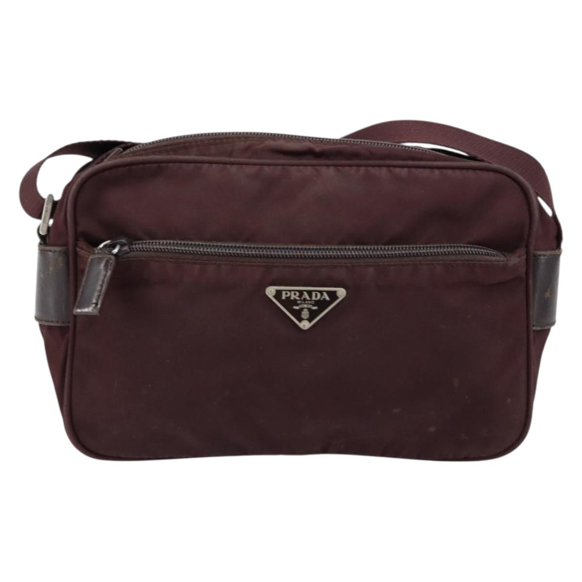 PRADA Shoulder Bag Nylon Bordeaux Silver Auth 154535