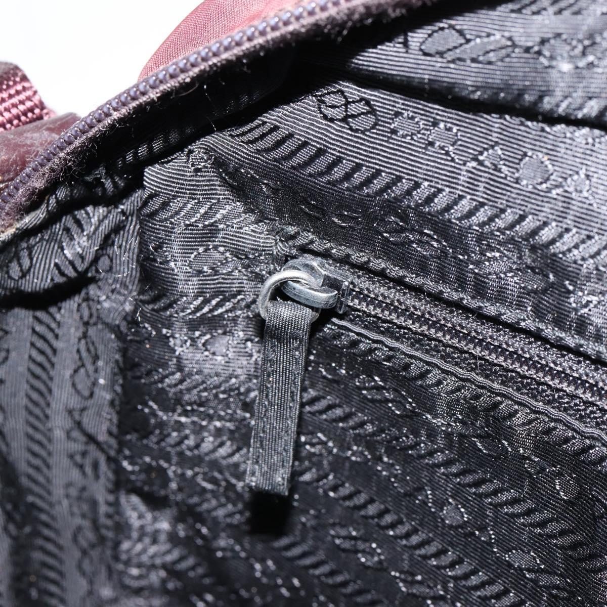 PRADA Shoulder Bag Nylon Bordeaux Silver Auth 154535