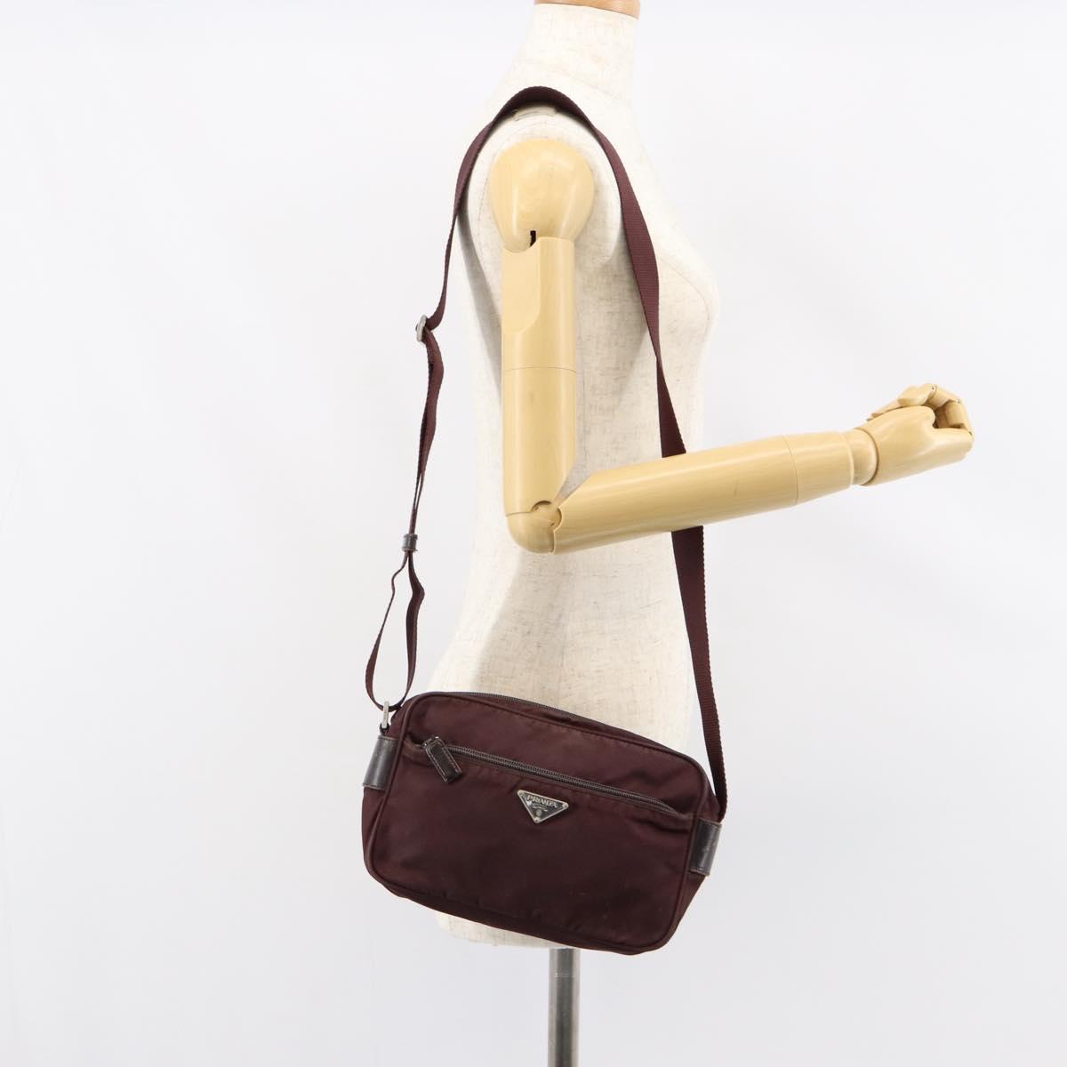 PRADA Shoulder Bag Nylon Bordeaux Silver Auth 154535