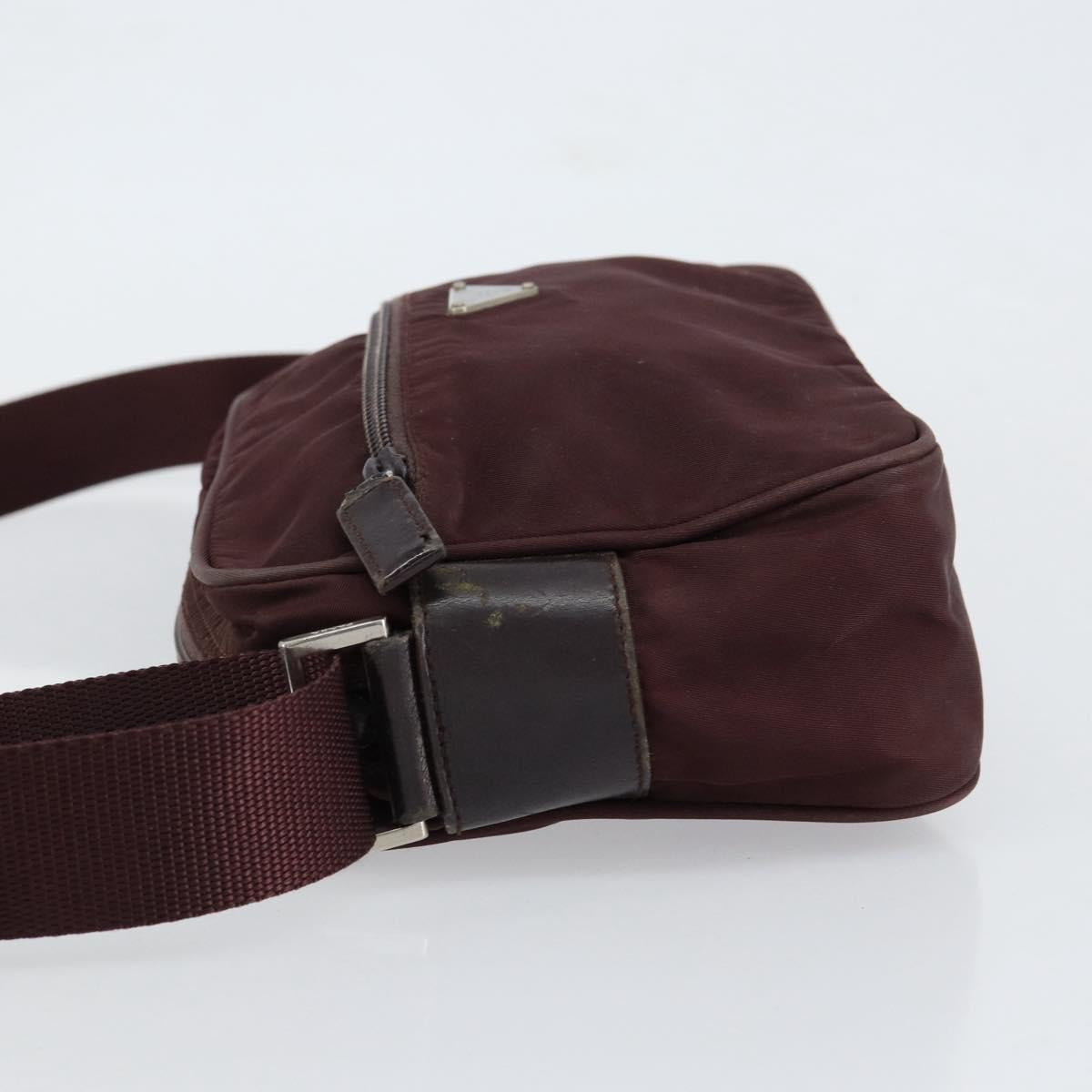 PRADA Shoulder Bag Nylon Bordeaux Silver Auth 154535
