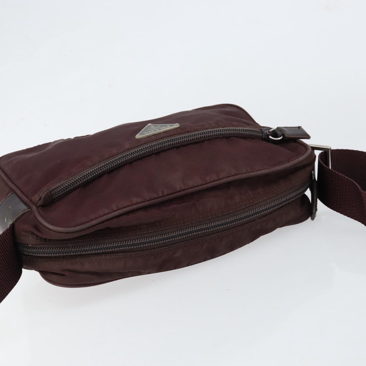 PRADA Shoulder Bag Nylon Bordeaux Silver Auth 154535