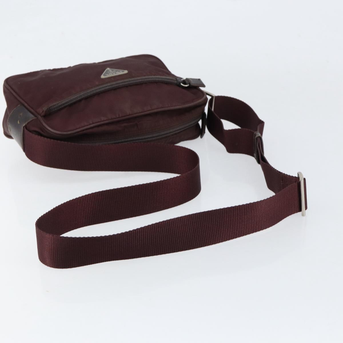 PRADA Shoulder Bag Nylon Bordeaux Silver Auth 154535