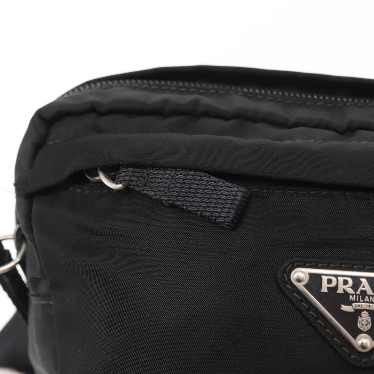 PRADA Body Bag Nylon Black Silver Auth 154536