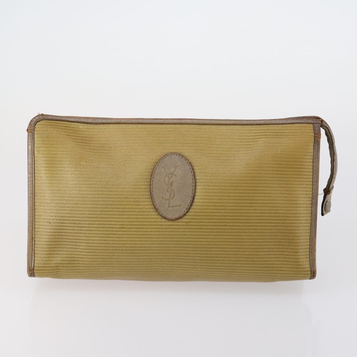 SAINT LAURENT Clutch Bag Leather 2 Set Beige Brown Auth 154537