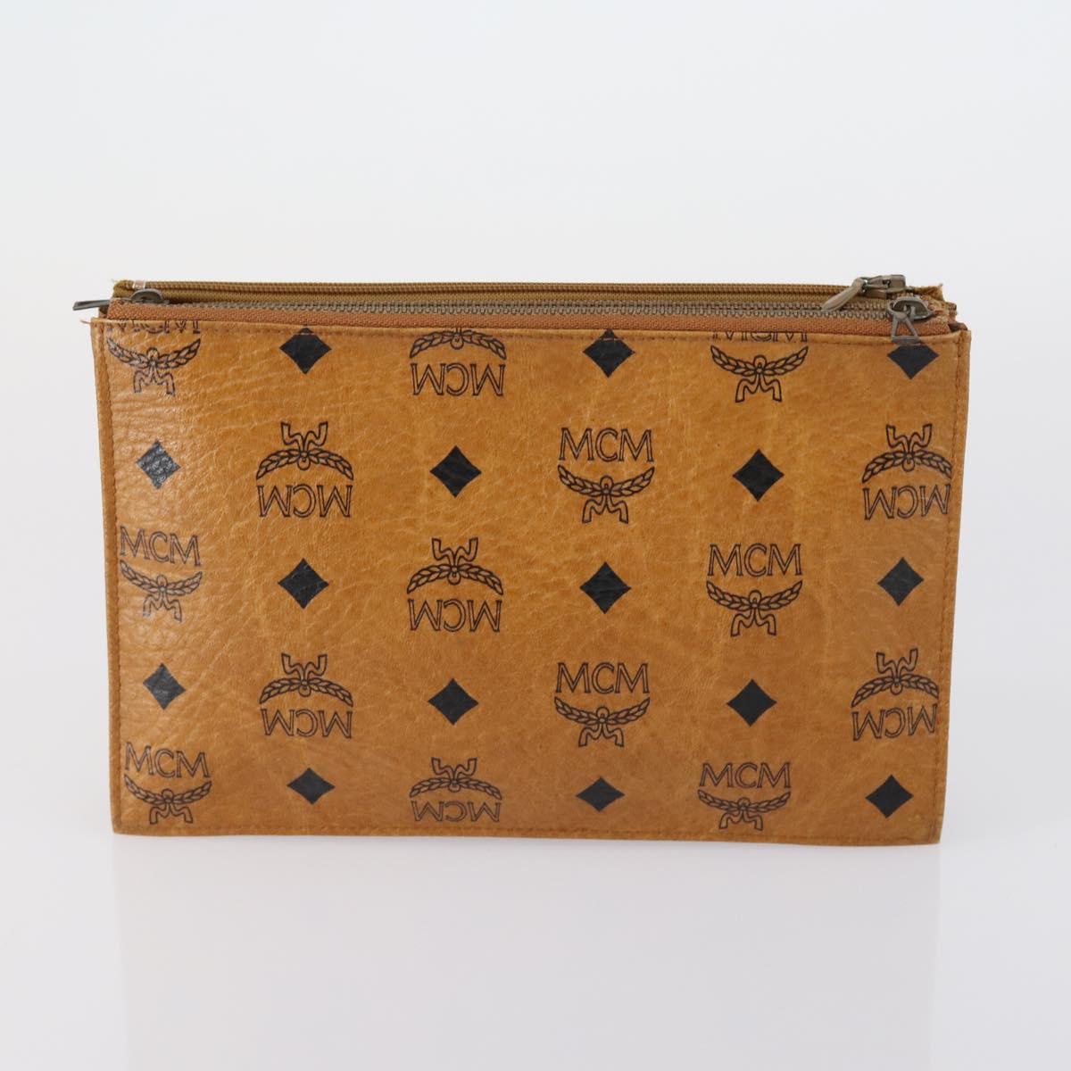 FENDI MCM Zucchino Canvas Vicetos Logogram Bag PVC 2 Set Brown Beige Auth 154539