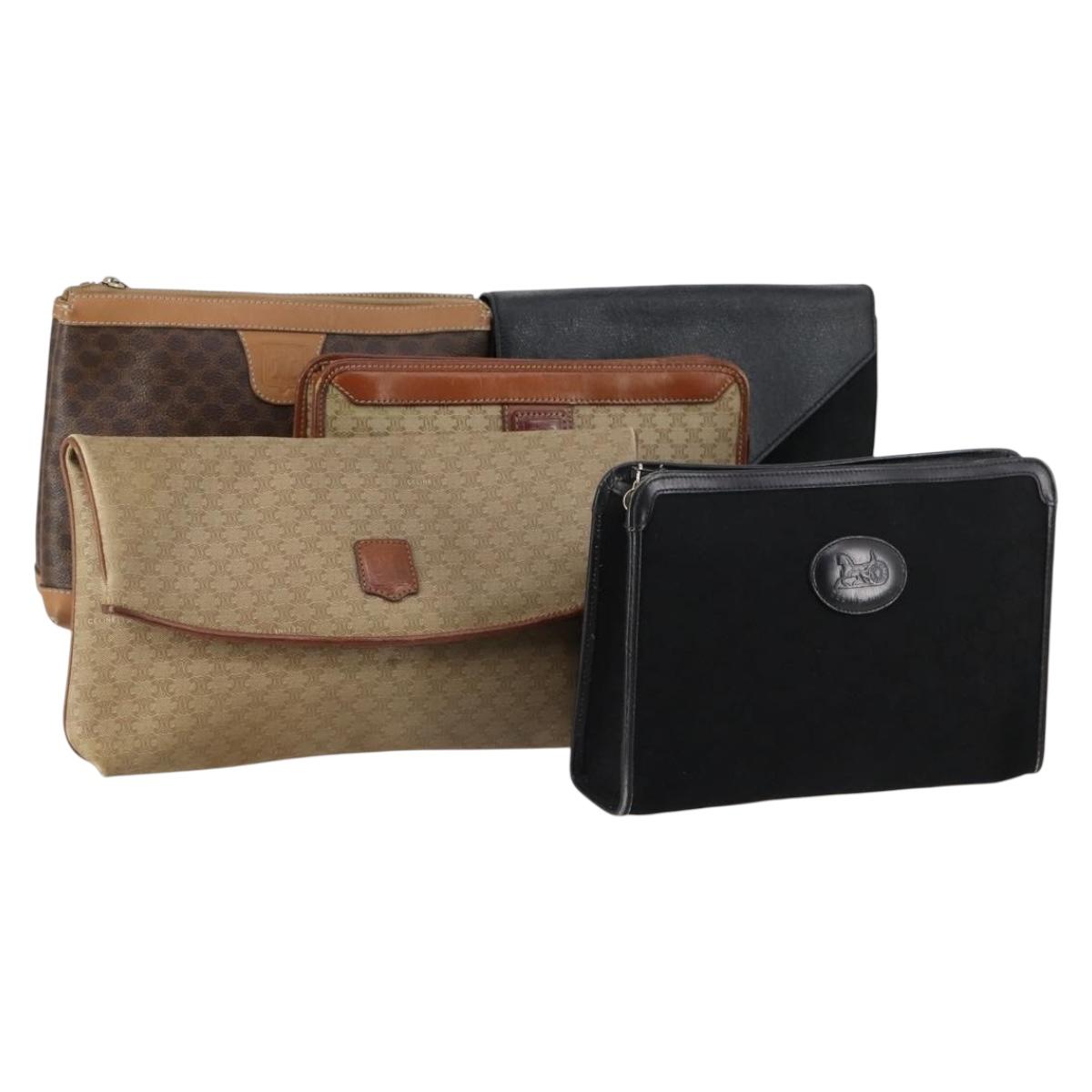 FENDI Celine Macadam Canvas Bag Leather 5 Set Beige Black Brown Auth 154540