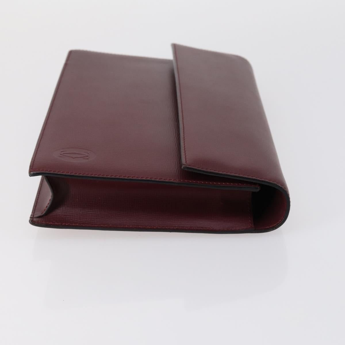 CARTIER Clutch Bag Leather 2 Set Bordeaux Black Auth 154541