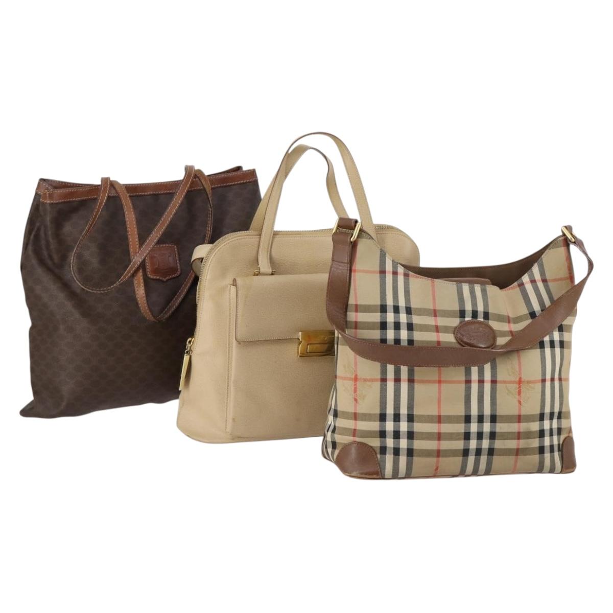 Salvatore Ferragamo Celine Burberry Shoulder Bag 3 Set Beige Brown Auth 154544