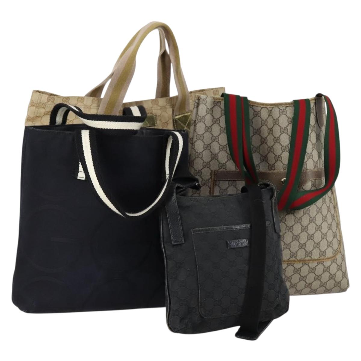 GUCCI GG Supreme Canvas Shoulder Bag PVC Leather 4 Set Black Beige Auth 154546