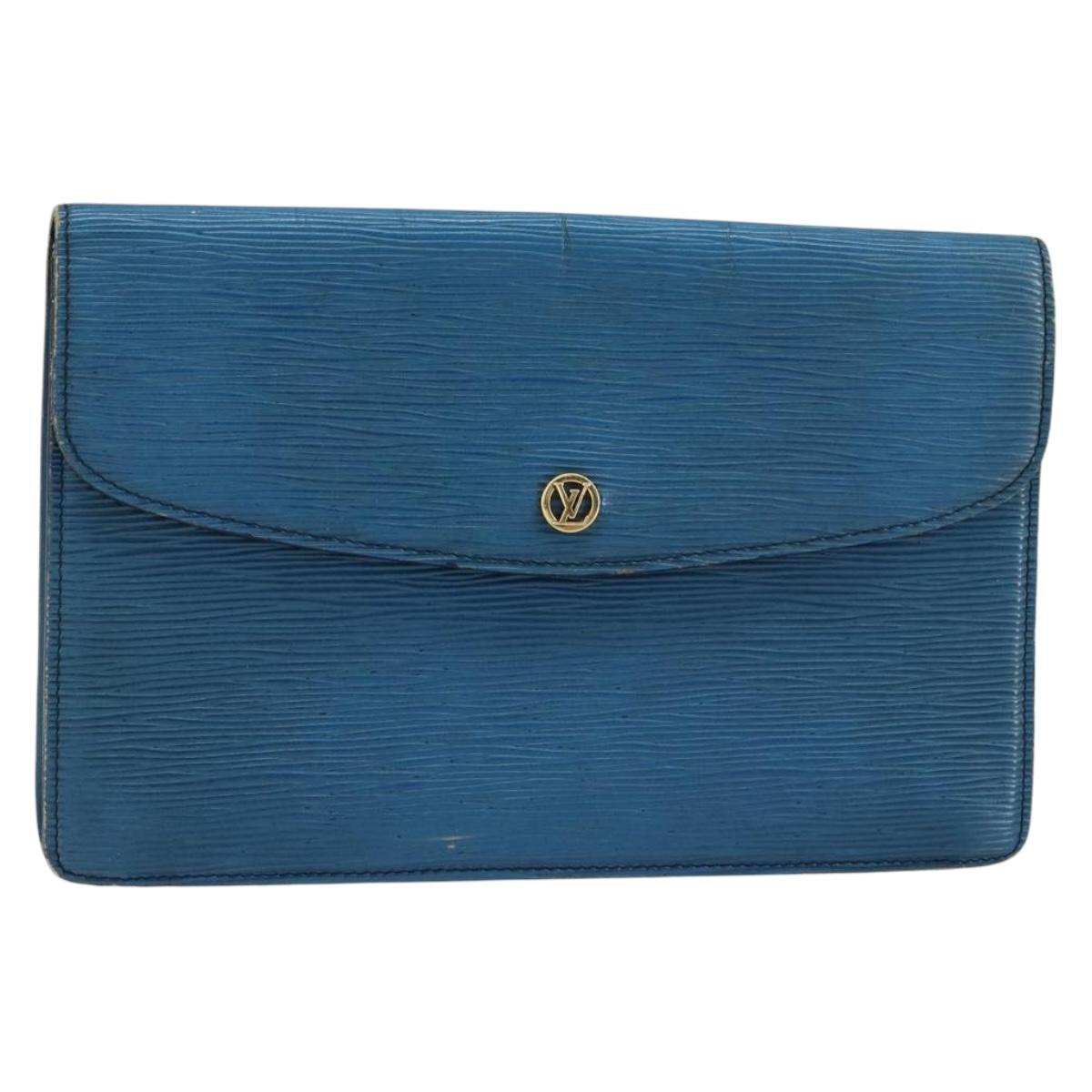 LOUIS VUITTON Epi Montaigne 27 Clutch Bag Blue M52655 LV Auth 154577