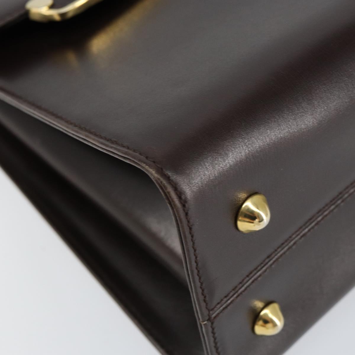 BALLY Hand Bag Leather Brown Gold Auth 154579