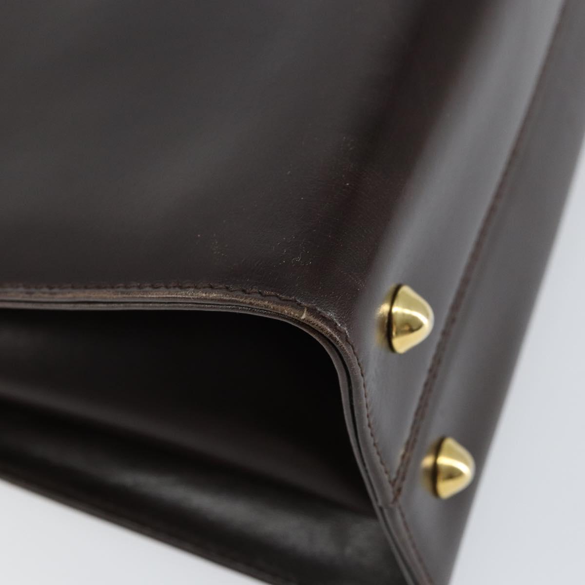 BALLY Hand Bag Leather Brown Gold Auth 154579