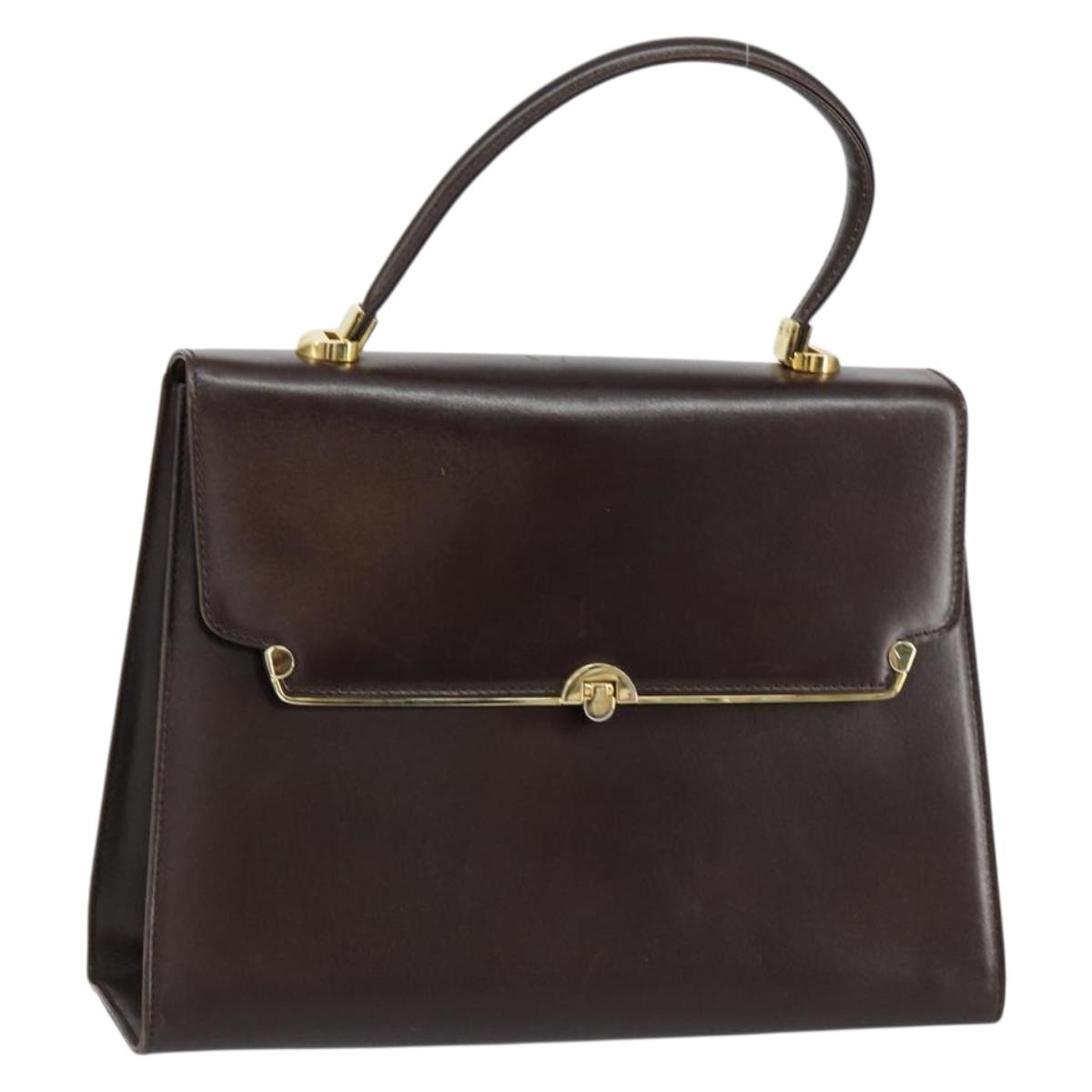 BALLY Hand Bag Leather Brown Gold Auth 154579