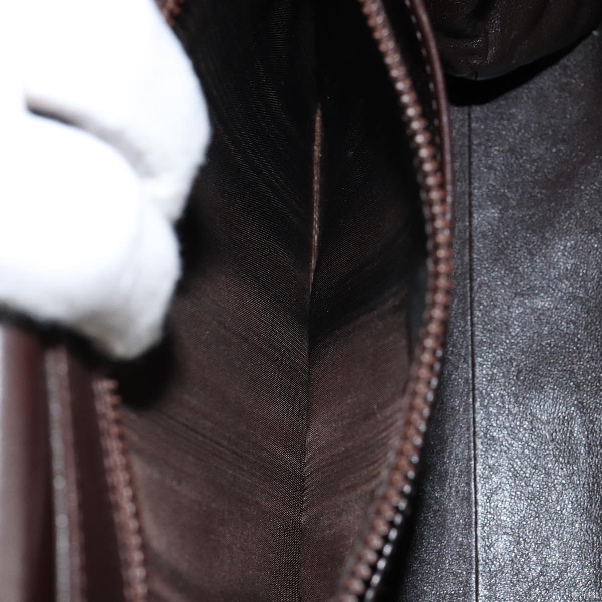 BALLY Hand Bag Leather Brown Gold Auth 154579