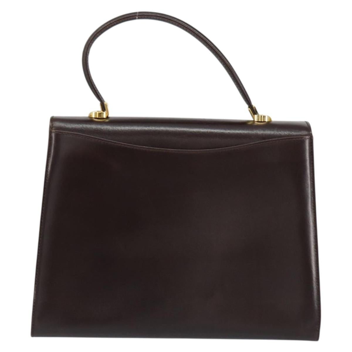 BALLY Hand Bag Leather Brown Gold Auth 154579