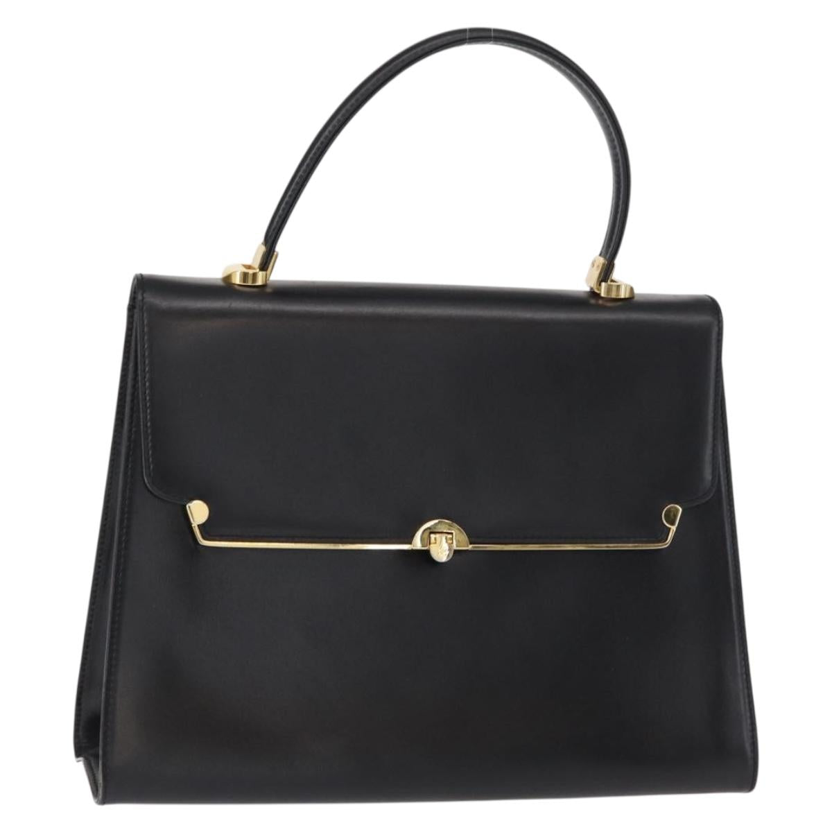BALLY Hand Bag Leather Black Gold Auth 154580