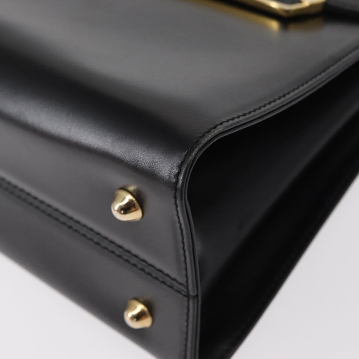 BALLY Hand Bag Leather Black Gold Auth 154580