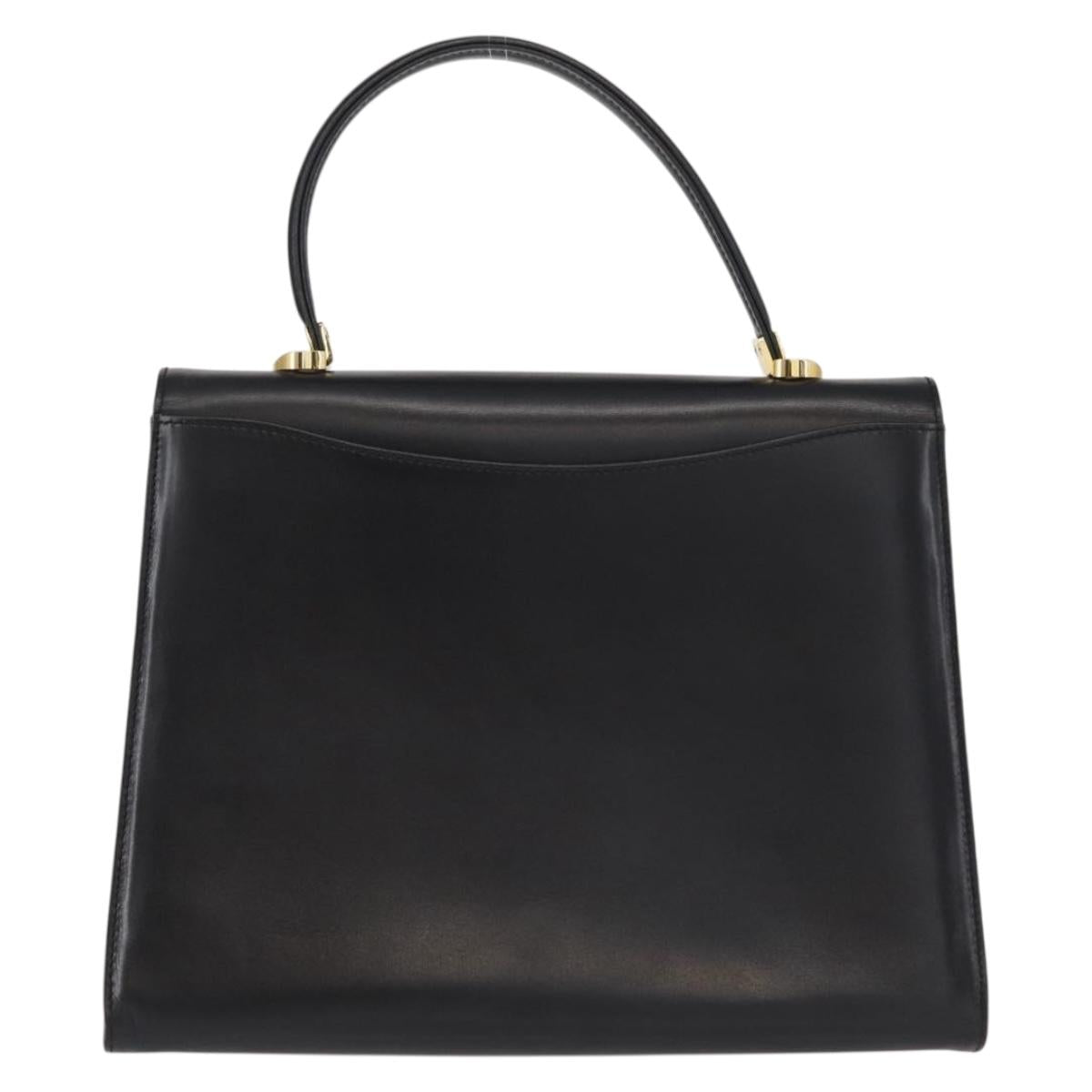BALLY Hand Bag Leather Black Gold Auth 154580