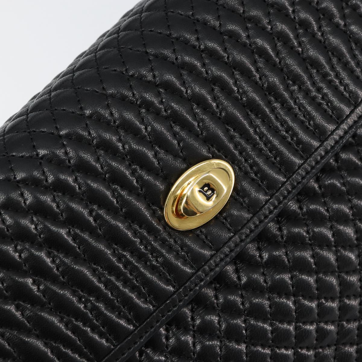 BALLY Quilted Hand Bag Leather Black gold Auth 154581