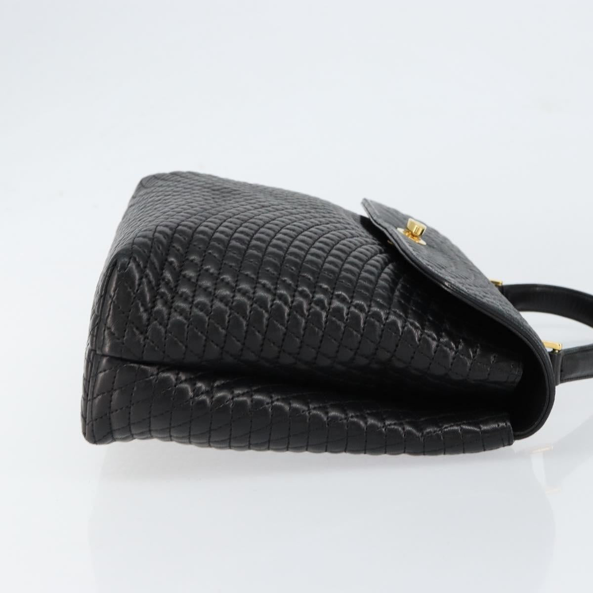 BALLY Quilted Hand Bag Leather Black gold Auth 154581